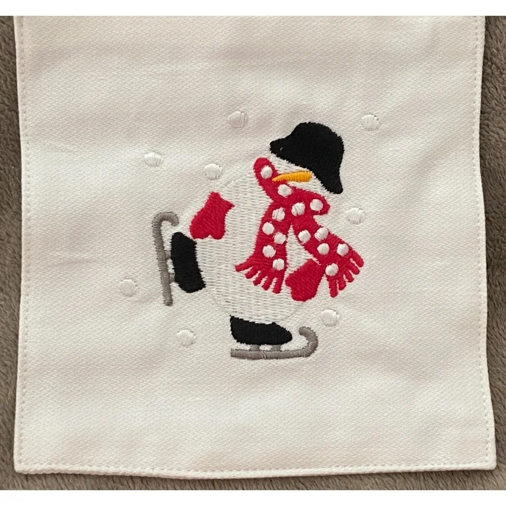 Crate & Barrel ~ 8 Embroidered Christmas Skating Snowman Cotton Coasters ~ New